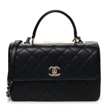 Lambskin Quilted Medium Trendy CC Flap Dual Handle Bag Black
