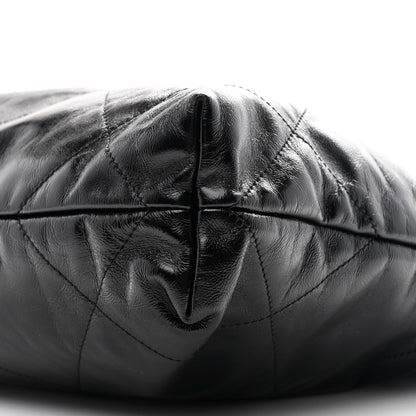 Glazed Calfskin  Quilted Small Chanel 22 Black