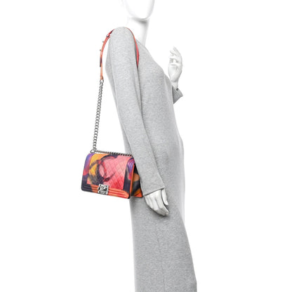 Printed Lambskin Quilted Medium Flower Power Boy Flap
