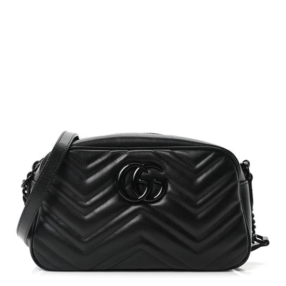 Calfskin Matelasse Monochrome Small GG Marmont Chain Shoulder Bag Black