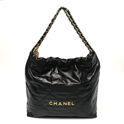 Shiny Calfskin Quilted Chanel 22 Black