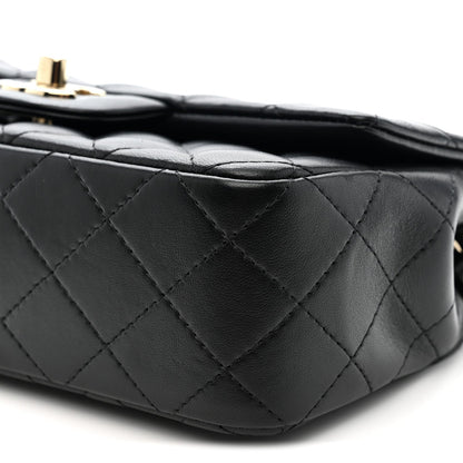 Lambskin Quilted Mini Rectangular Flap Black