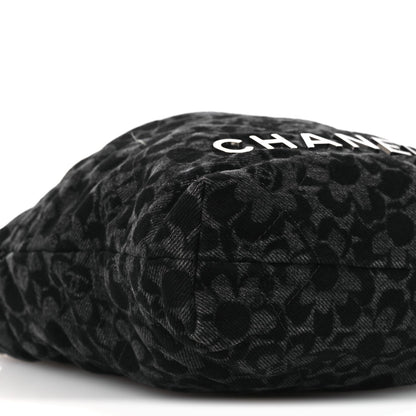 Denim Quilted Floral Print Mini Chanel 22 Black Grey