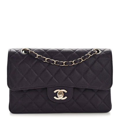 Caviar Quilted Small Double Flap Dark Purple