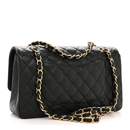 Caviar Quilted Medium Double Flap Black