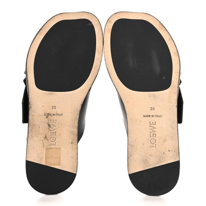 Calfskin Petal Belt Flat Sandal 36 Black