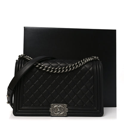 Calfskin Quilted New Medium Boy Flap Black