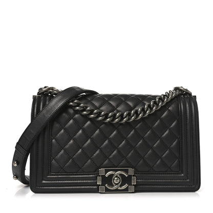 Lambskin Quilted Medium Boy Flap Dark Grey