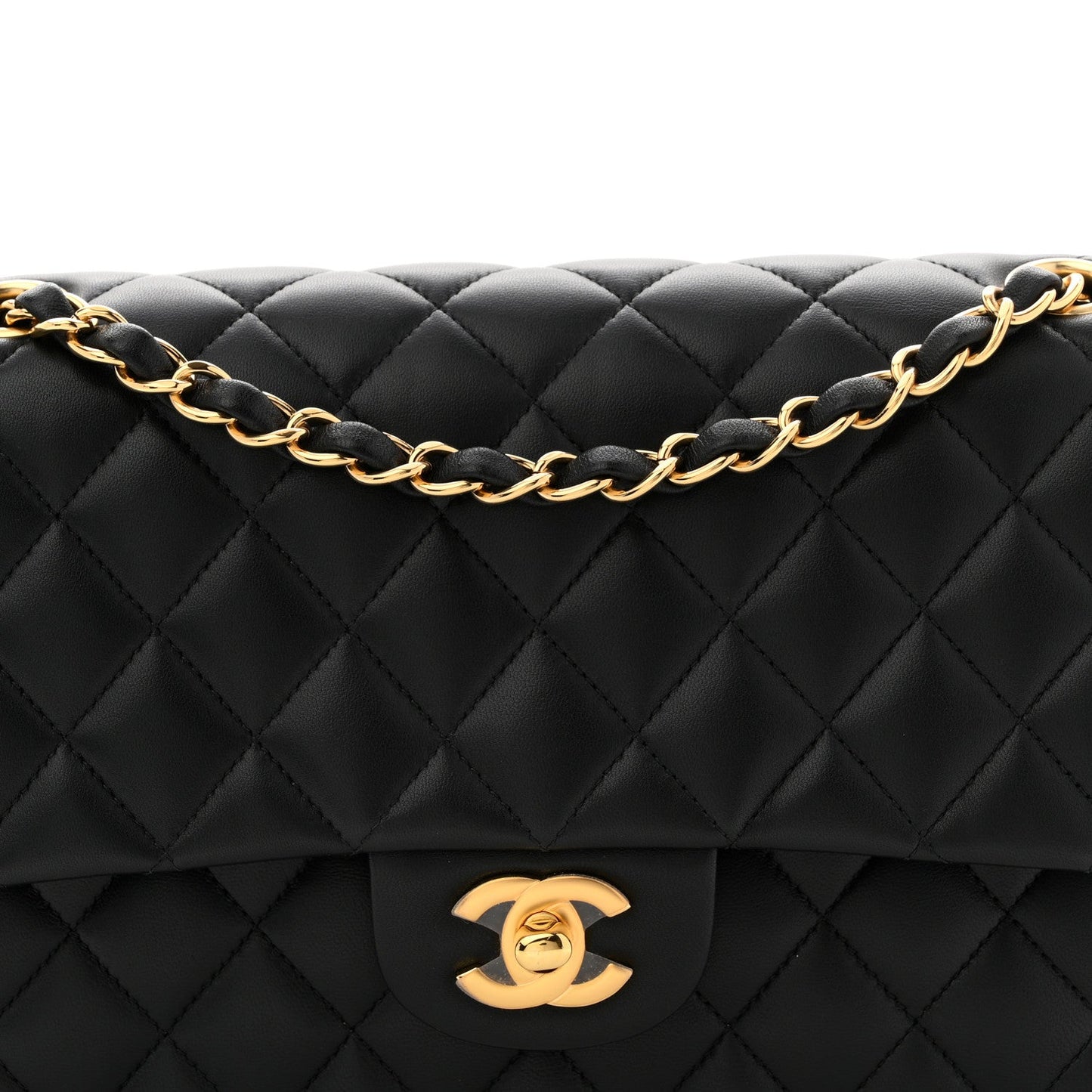 Lambskin Quilted Medium Double Flap Black