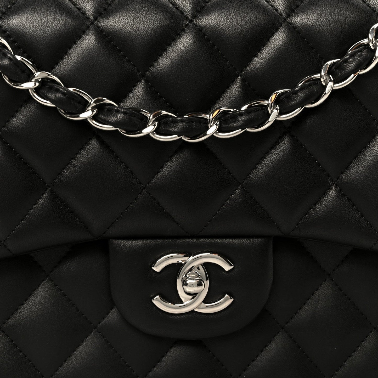 Lambskin Quilted Jumbo Double Flap Black