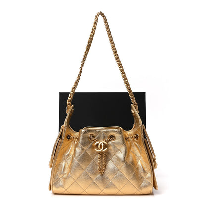 Metallic Caviar Quilted Mini Chanel 25 Handbag Gold