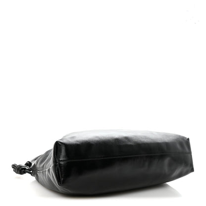 Patent Lambskin Donut Chain Large Flamenco Knot Clutch Black