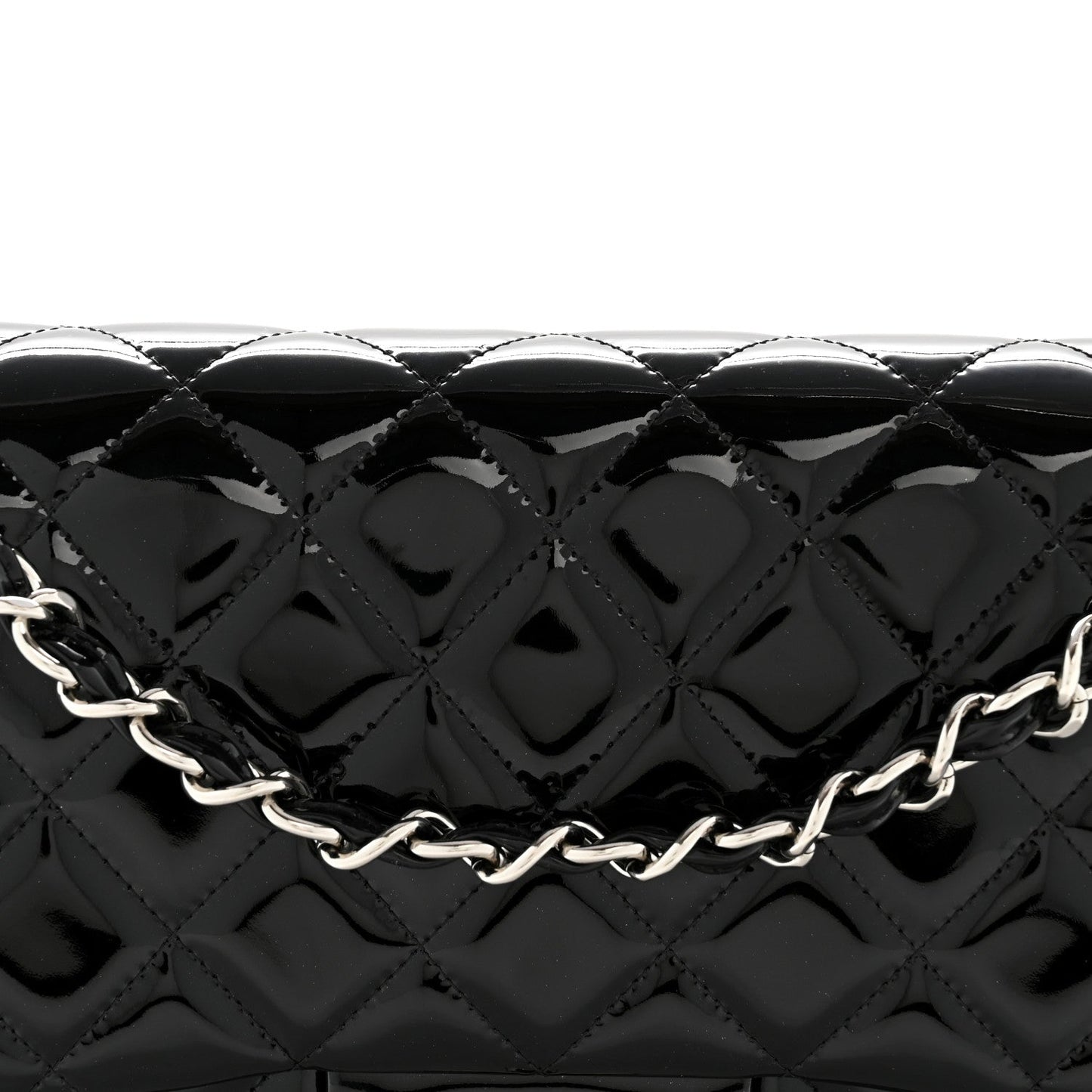 Patent Quilted Jumbo Double Flap Black
