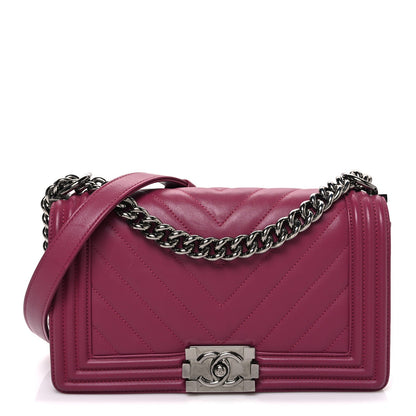 Lambskin Chevron Quilted Medium Boy Flap Dark Pink