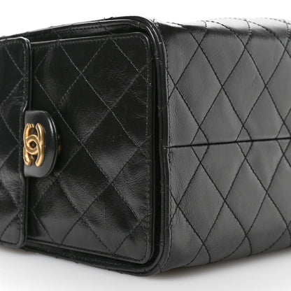 Shiny Crumpled Calfskin Quilted Small Chanel 25 Handbag Black