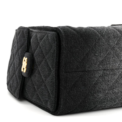 Washed Denim Quilted Small Chanel 25 Handbag Black