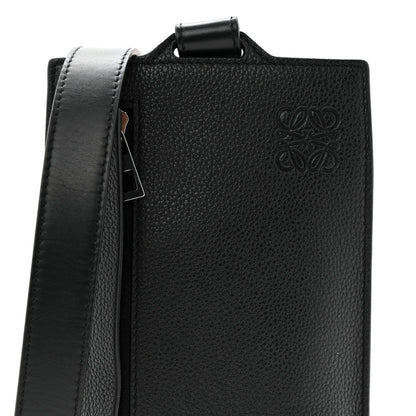 Soft Grained Calfskin Vertical T-Pocket Crossbody Bag Black