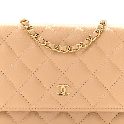 Caviar Quilted Wallet on Chain WOC Beige