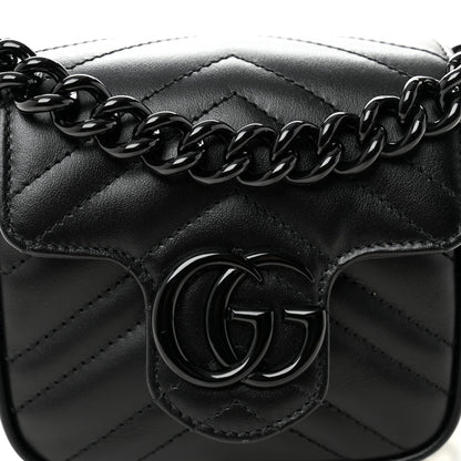 Calfskin Matelasse Monochrome GG Marmont Chain Mini Belt Bag Black