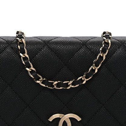 Caviar Quilted Striated CC Wallet On Chain WOC Black