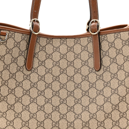 GG Supreme Monogram Emblem Large Tote Bag Beige Dark Brown