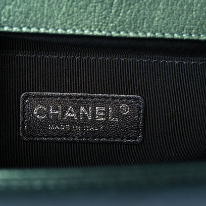 Iridescent Goatskin Quilted Medium Boy Flap Green
