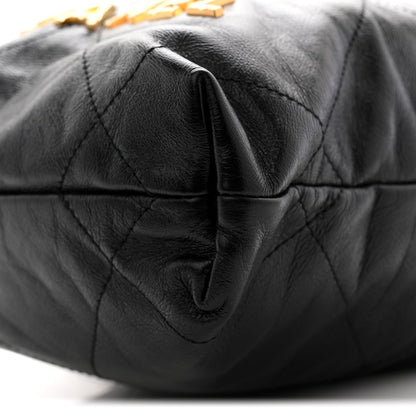 Shiny Crumpled Calfskin Quilted Pearl Mini Chanel 22 Black