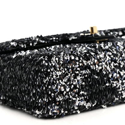 Sequin Quilted Small Single Flap Black White Grey