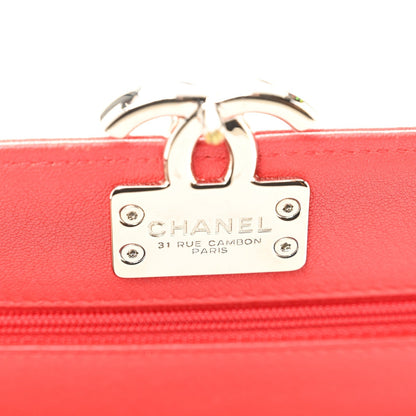 Grained Calfskin Quilted CC Box Wallet On Chain WOC Red