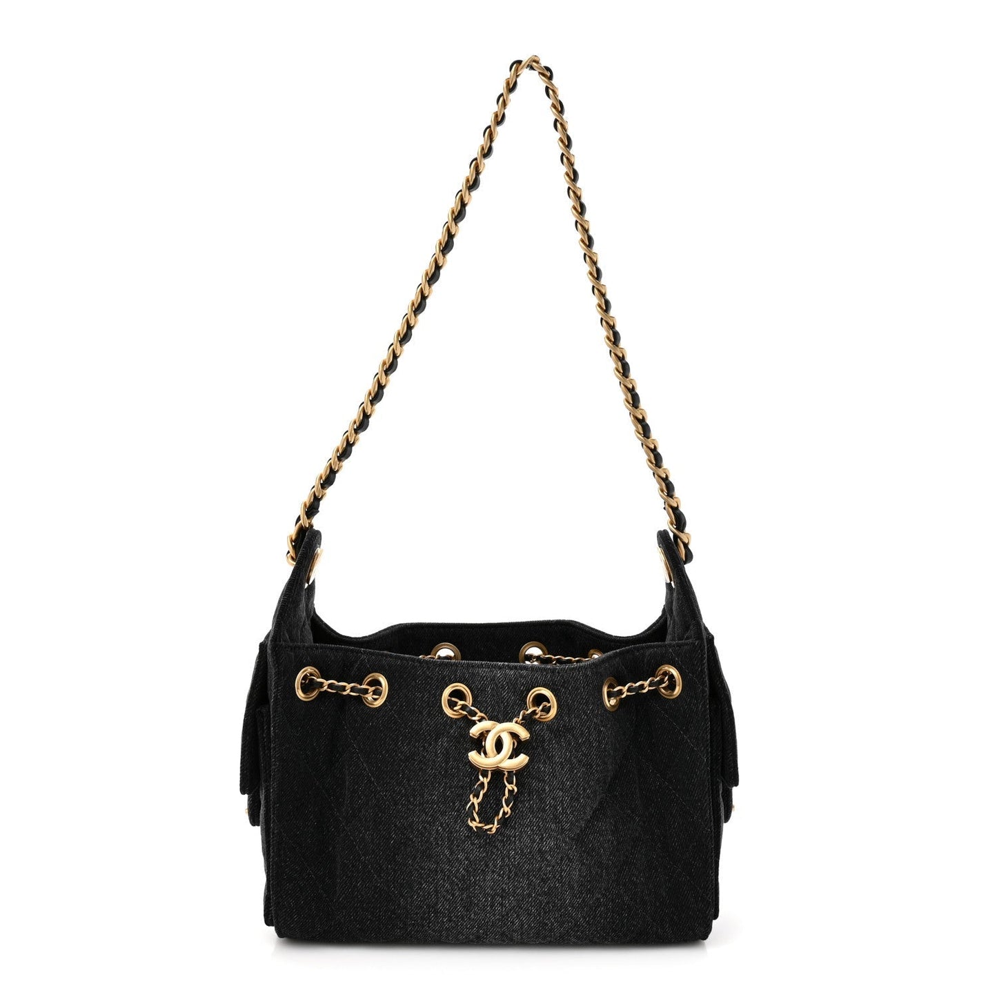 Washed Denim Quilted Mini Chanel 25 Handbag Black