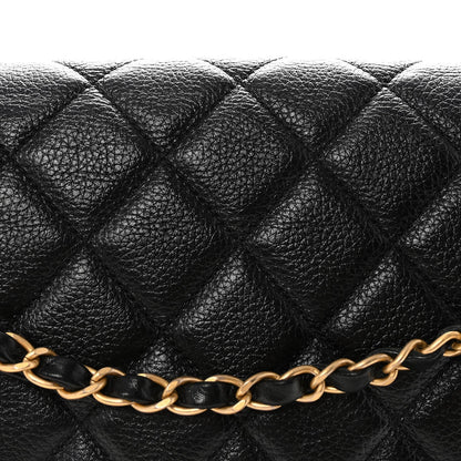 Grained Calfskin Quilted XXL Travel Flap Bag Black