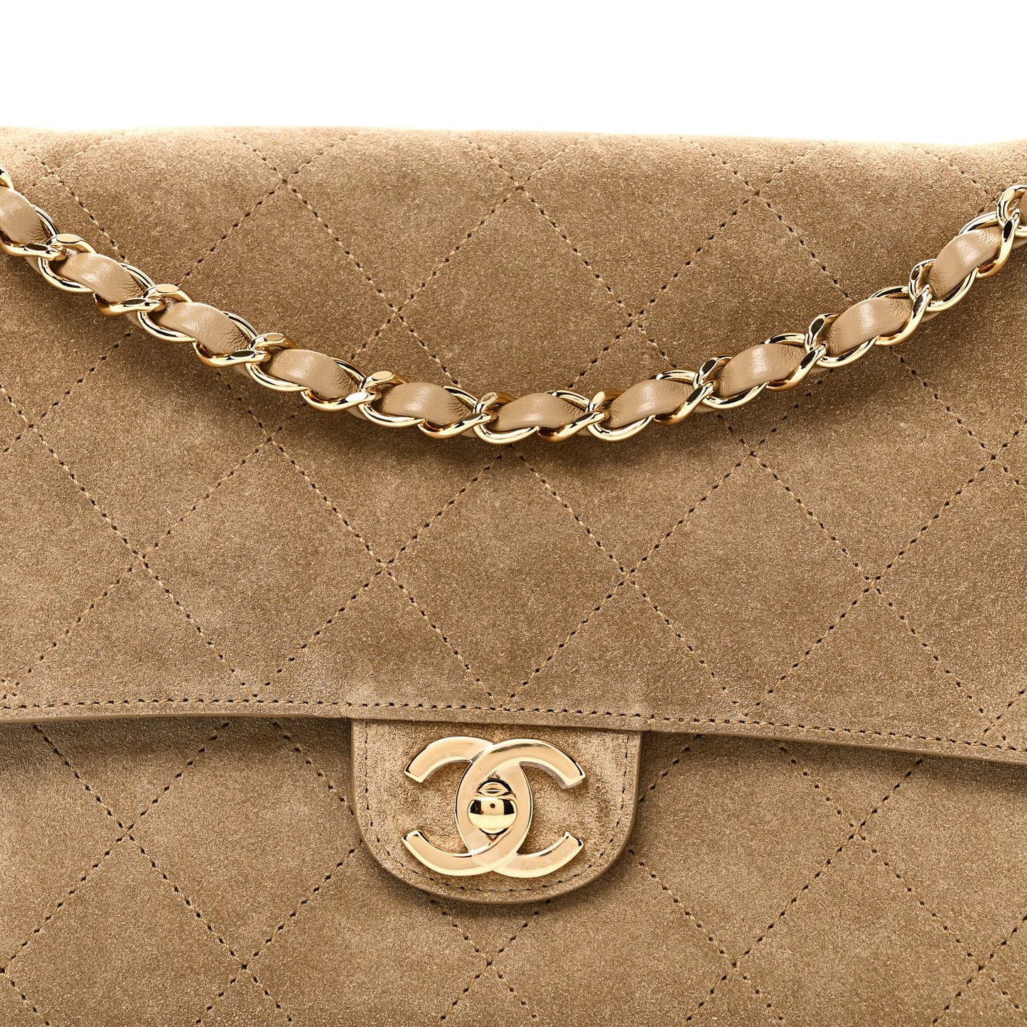 Suede Calfskin Small Souplissimo Maxi Flap Dark Beige
