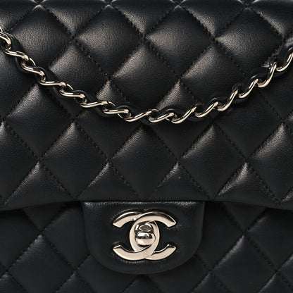 Lambskin Quilted Medium Double Flap Black