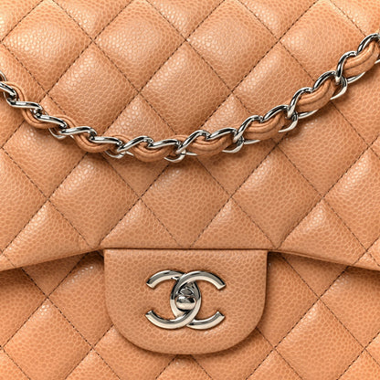 Caviar Quilted Jumbo Double Flap Dark Beige