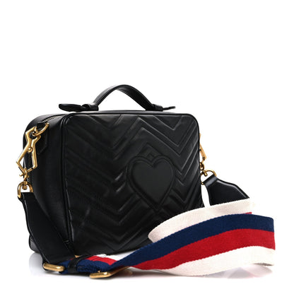 Calfskin Matelasse Sylvie Web Small GG Marmont Top Handle Shoulder Bag Black