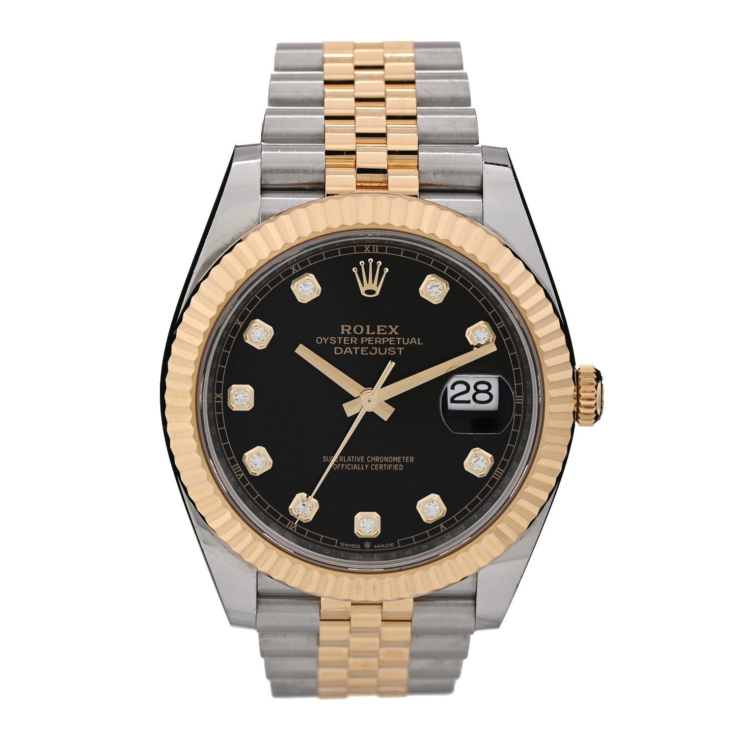 Stainless Steel 18K Yellow Gold Diamond 41mm Oyster Perpetual Datejust Watch Black 126333