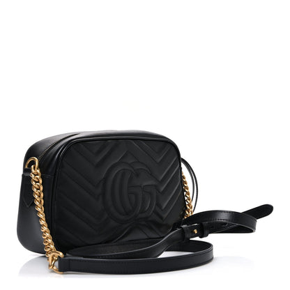 Calfskin Matelasse Small GG Marmont Chain Shoulder Bag Black