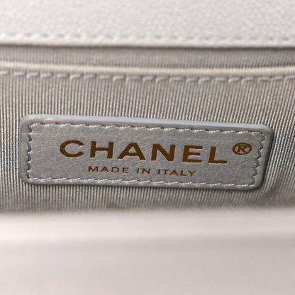 Caviar Quilted Small Boy Flap Light Grey