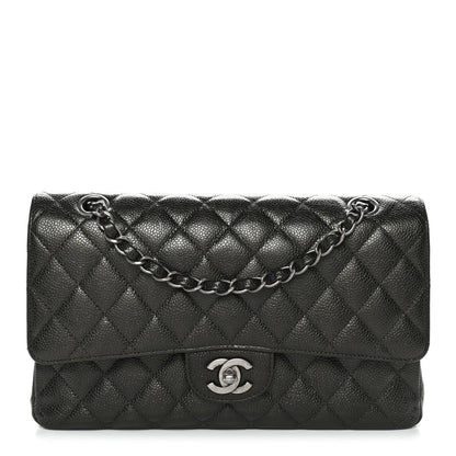 Metallic Caviar Quilted Medium Double Flap Dark Charcoal