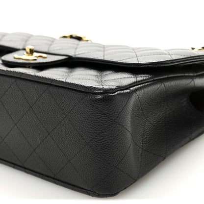 Caviar Quilted Jumbo Double Flap Black