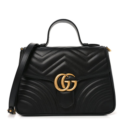 Calfskin Matelasse Small GG Marmont Top Handle Shoulder Bag Black