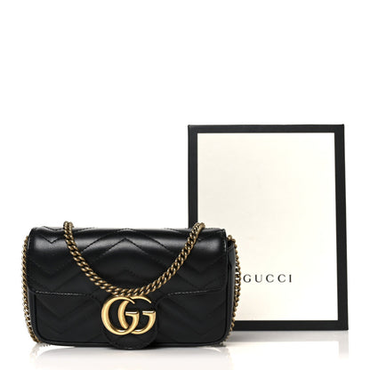 Calfskin Matelasse Super Mini GG Marmont Shoulder Bag Black