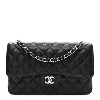 Caviar Quilted Jumbo Double Flap Black