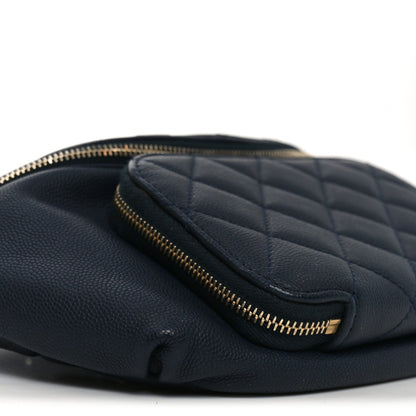 Caviar Quilted Business Affinity Waist Belt Bag Navy
