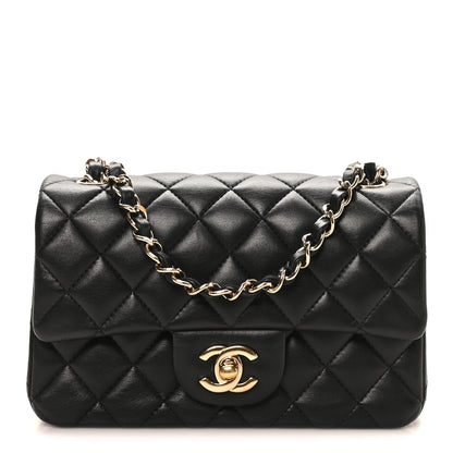 Lambskin Quilted Mini Rectangular Flap Black