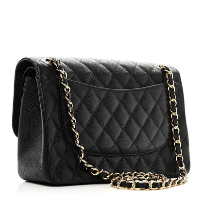 Caviar Quilted Jumbo Double Flap Black