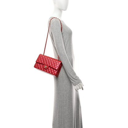 Iridescent Caviar Quilted Medium Double Flap Red