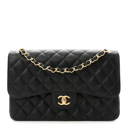 Caviar Quilted Jumbo Double Flap Black