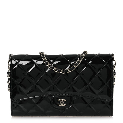 Patent Quilted Wallet On Removable Chain WOC Black