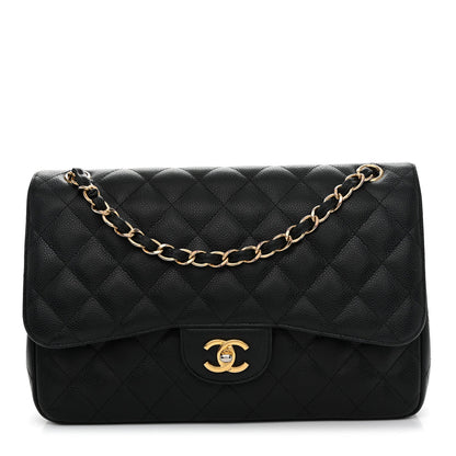 Caviar Quilted Jumbo Double Flap Black